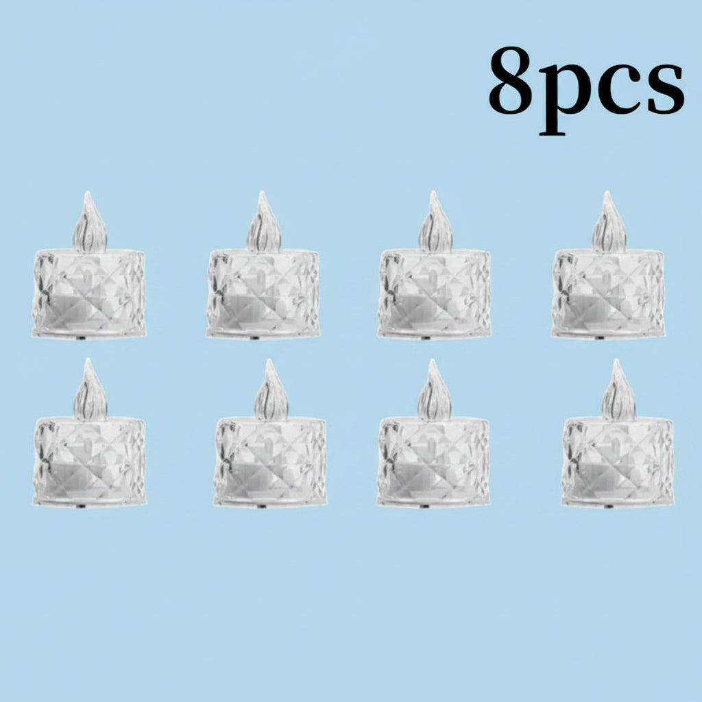 Set of 8 marbled candle lights on a white background with '8pcs' text.