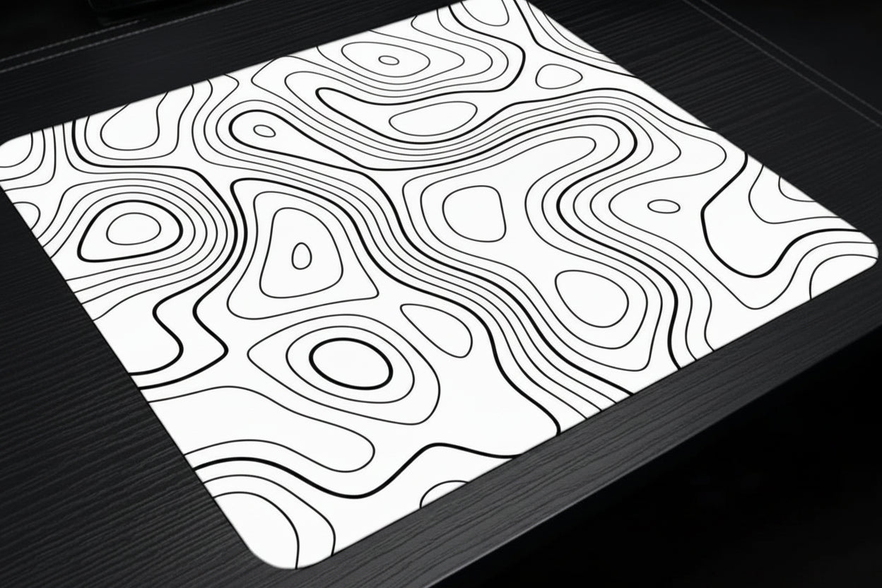 Black and white topographic pattern on a textured surface