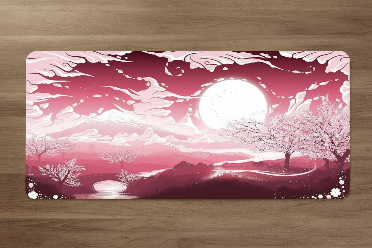 large pink and white desk mat