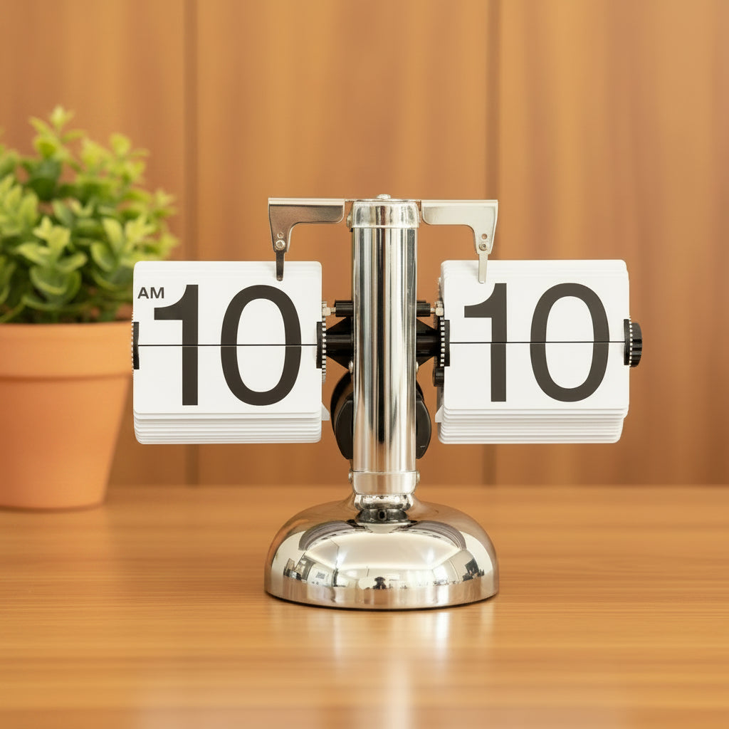 Flip clocksilver base on a desk