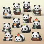 Set of panda-themed building block figures on a white background