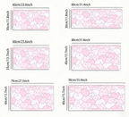 Measurement chart of pink and white cat patterned mats with dimensions in centimeters and inches.