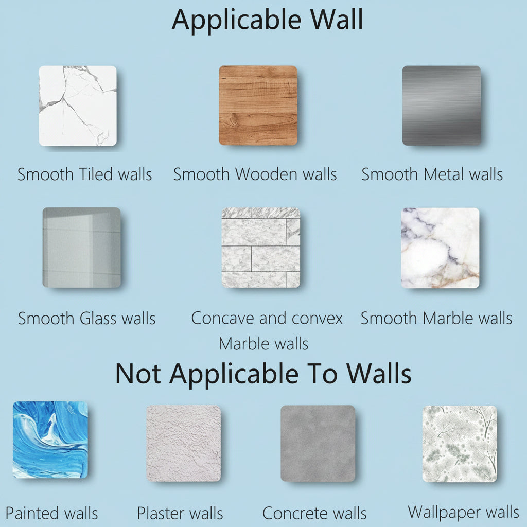 Various wall finishes with labels indicating applicability or inapplicability.