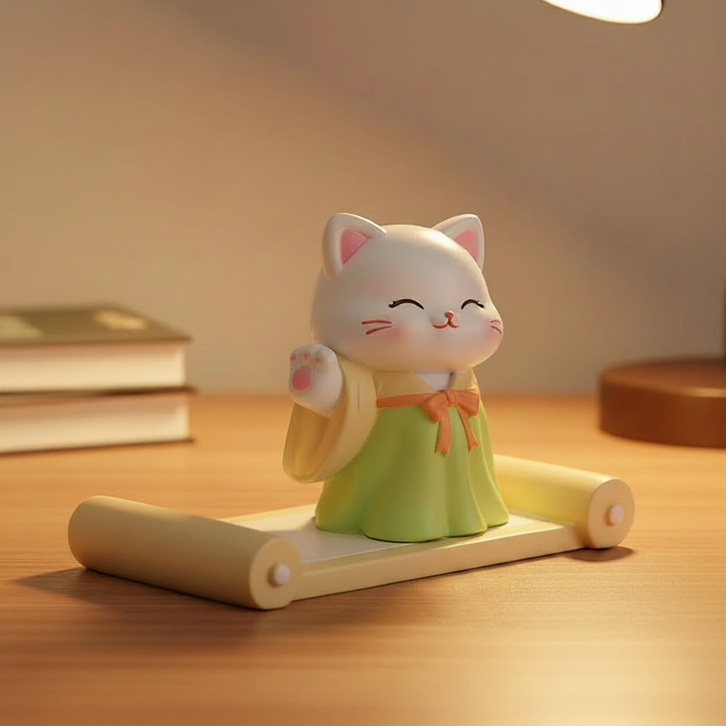 Cat figurine phone stand