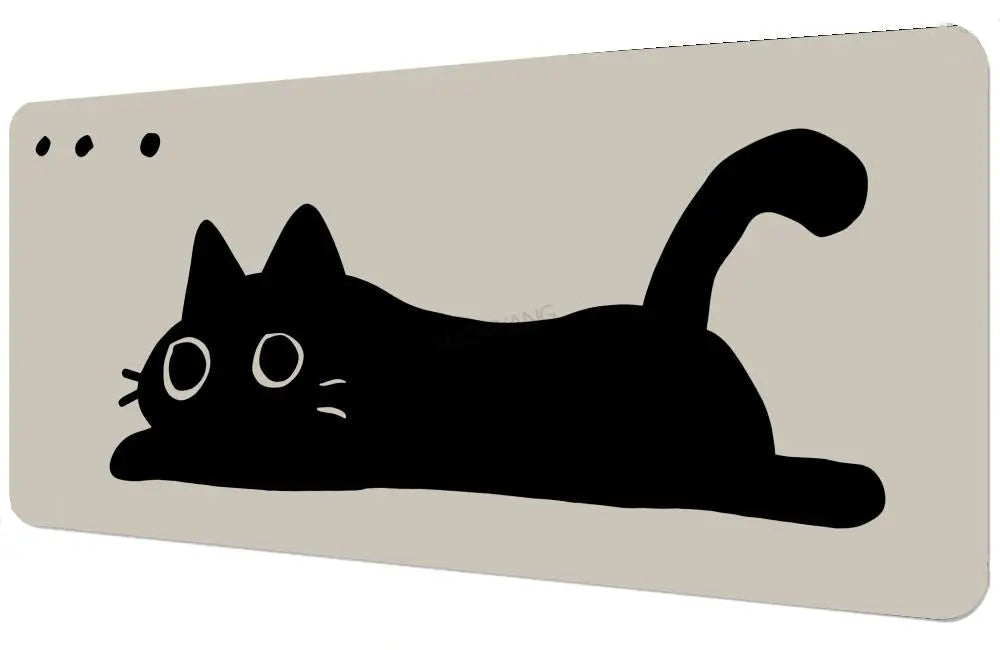 Beige mat with black cat illustration and rolled-up mat below on a white background