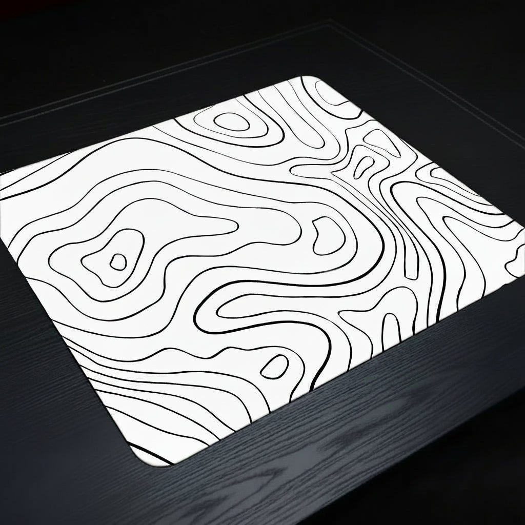 Topographic design on a mouse pad with a dark background