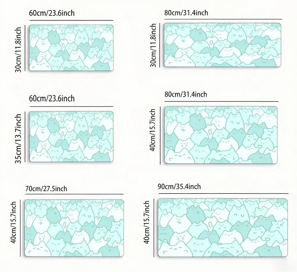 Measurement chart of different size cat mats with thickness details