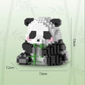 Panda-shaped building block set with dimensions on a white background
