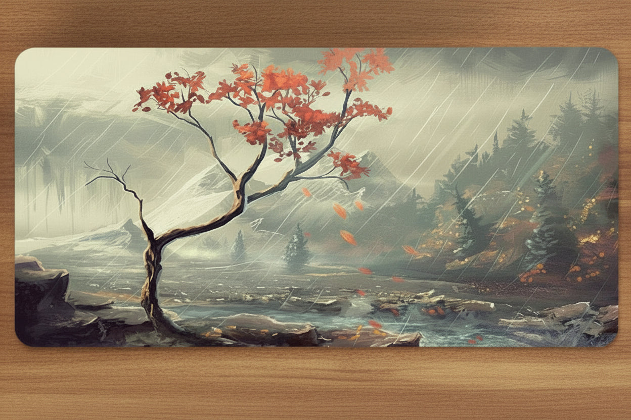 large mouse pad featuring a nature scene.