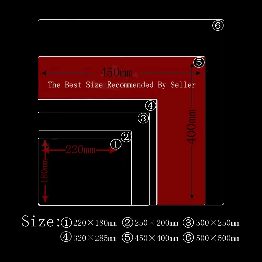 Diagram showing recommended size for a product with dimensions in millimeters.