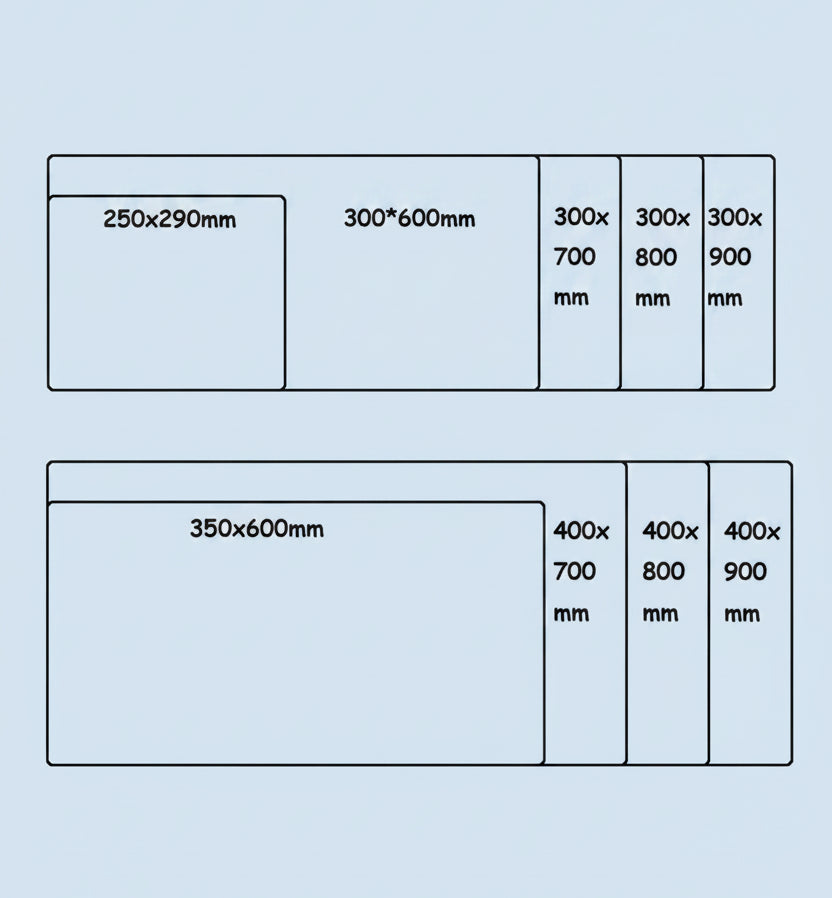 Diagram showing various dimensions of desk mat
