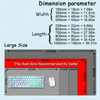Diagram showing dimensions of a desk with measurements in millimeters and inches, and a recommended size by the seller.